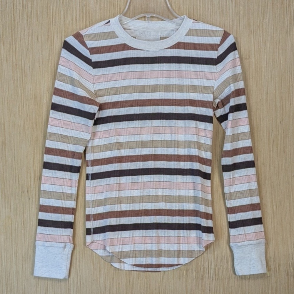 Aerie Boho‎ Granola Striped Knit Ribbed Top Medium Fitted Neutral Multicolor